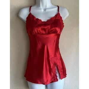 Vintage Y2K Self Esteem Red Satin Babydoll Cami Tank Top M Lace Fairy Goth